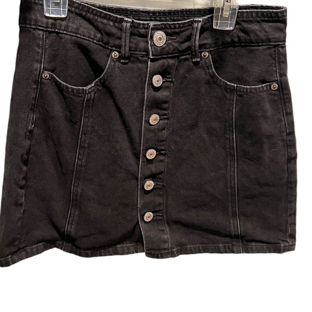 American Eagle black denim button front mini skirt size 0